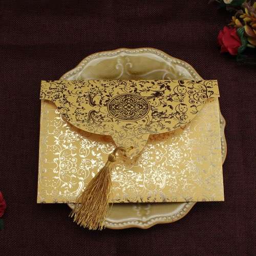 Pocket Invitation Card with Tassel Foil Printing Wedding Invitation Customized 